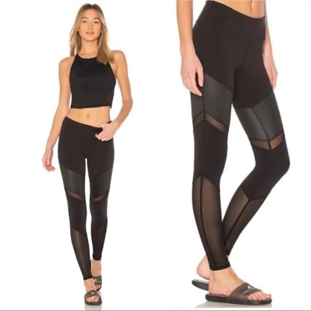 Alo Yoga Sheila Mesh Panels Leggings Athletic Gym Moto in Black S